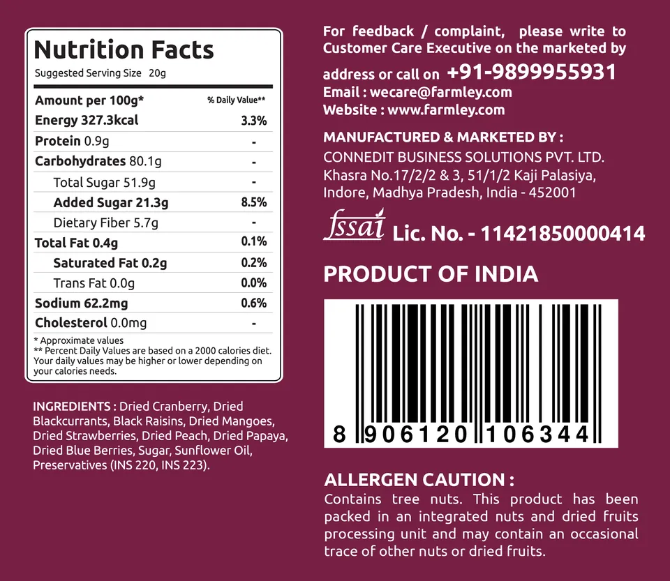 Pouch back with nutrition facts