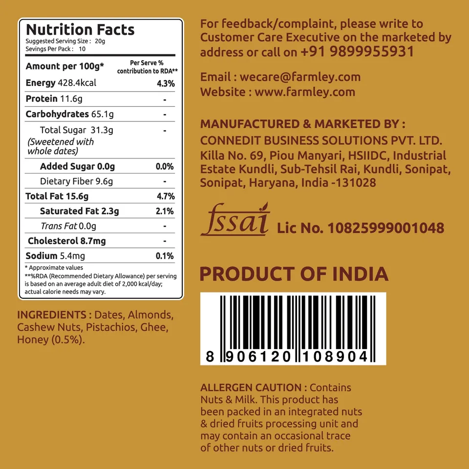 Back label with nutrition facts