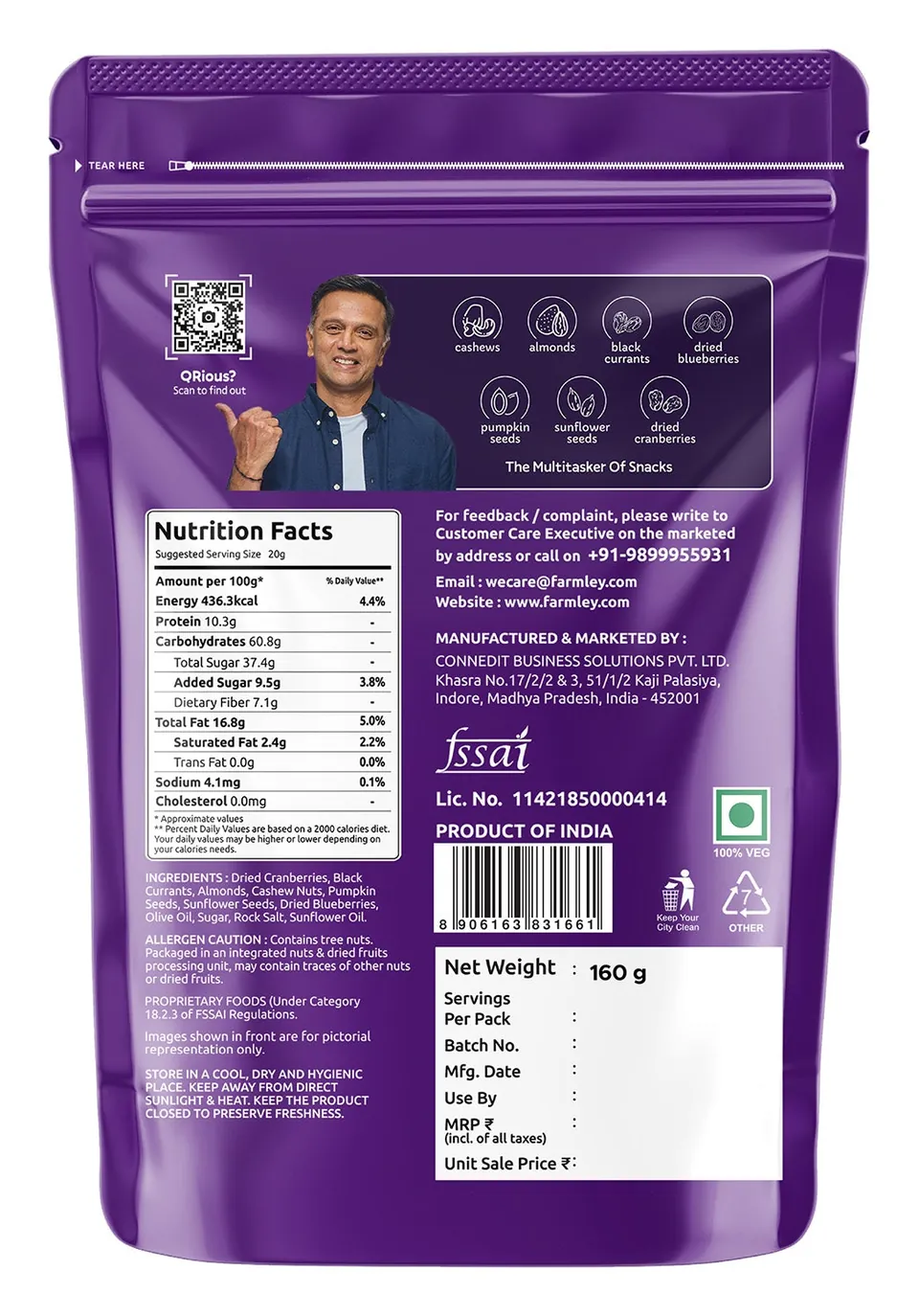 Pouch back with nutrition facts
