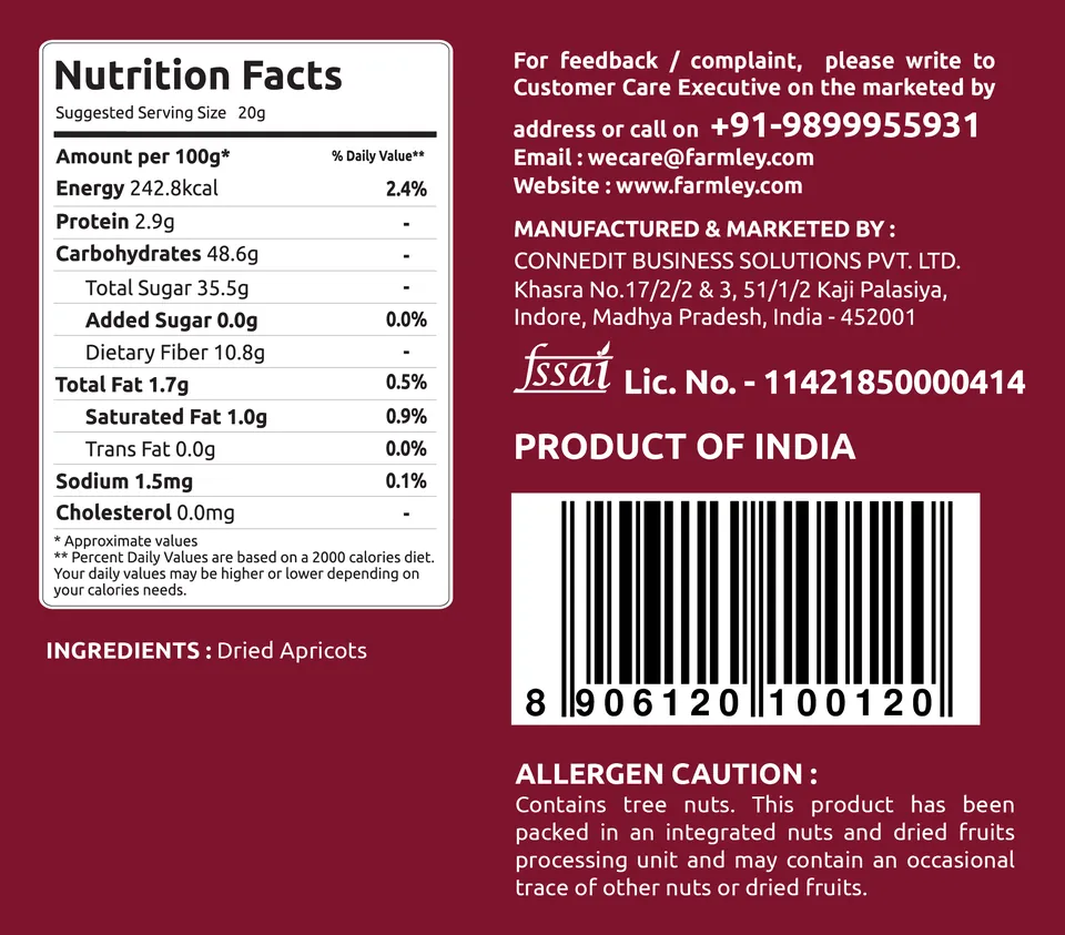 Nutrition facts panel