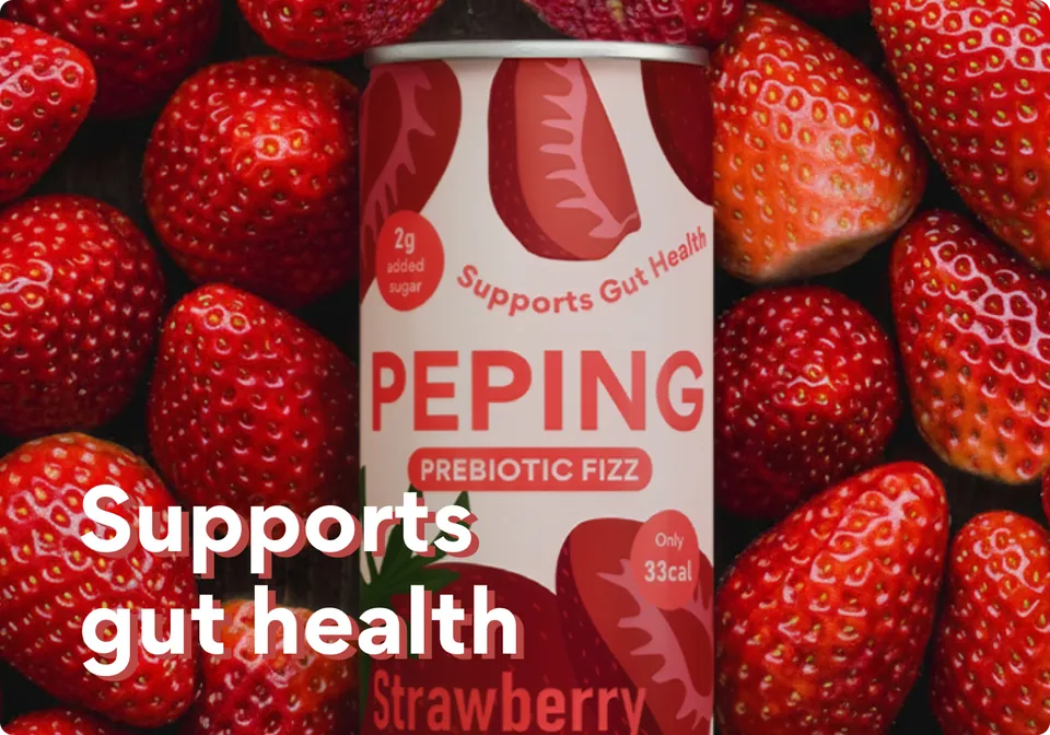 Brand claims card with can and strawberries