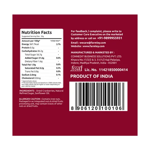 Back label with nutrition facts