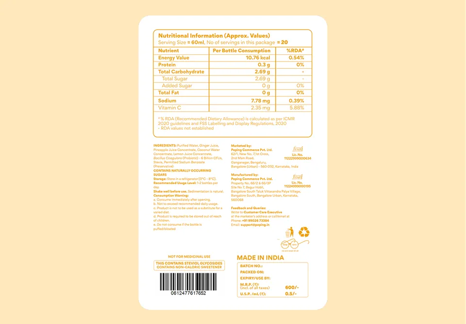 Back label with nutrition information and ingredients