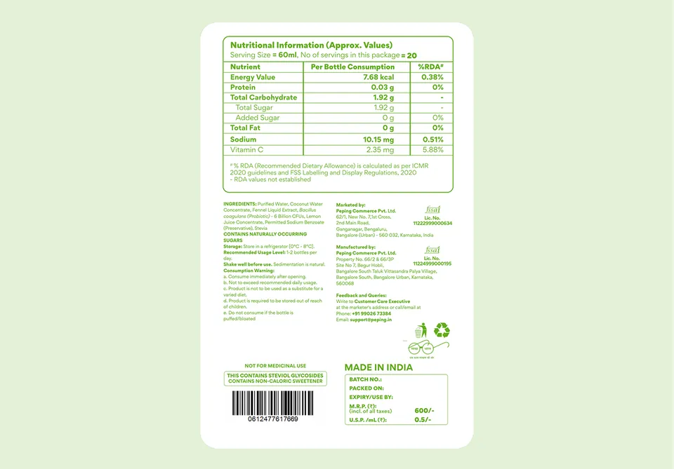 Back label with nutrition information and ingredients