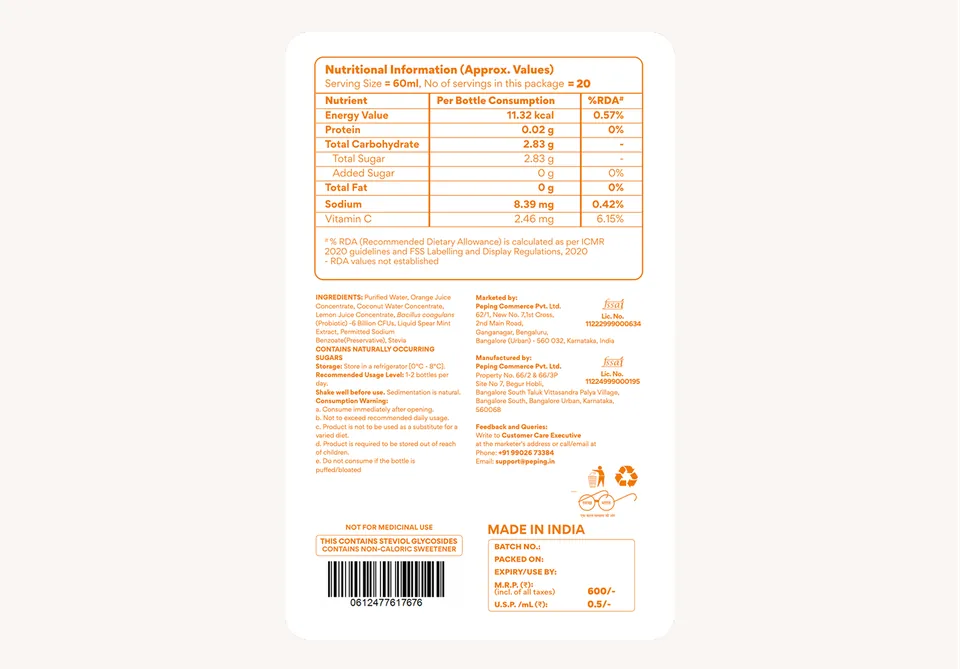 Back label with nutrition information and ingredients